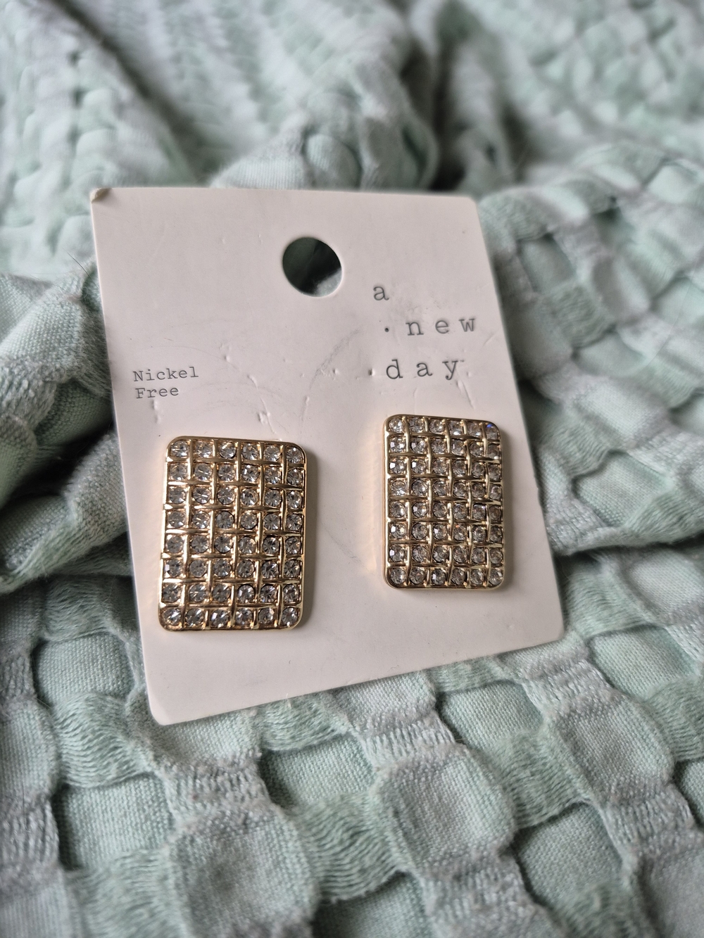 a new day Gold and Crystal Rectangle Stud Earrings - Sparkling Pavé